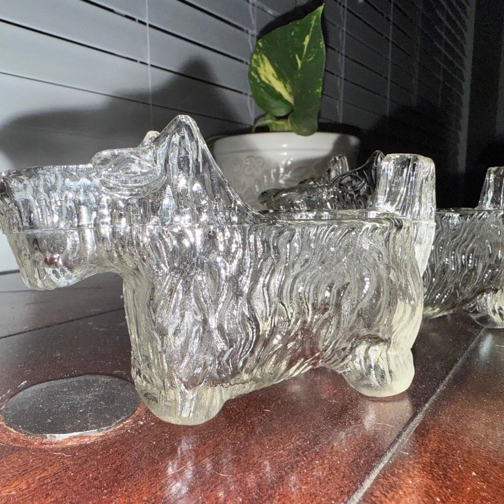 Pair of Vintage Scottie Dog Creamers, 1930’s LE Smith Clear Glass